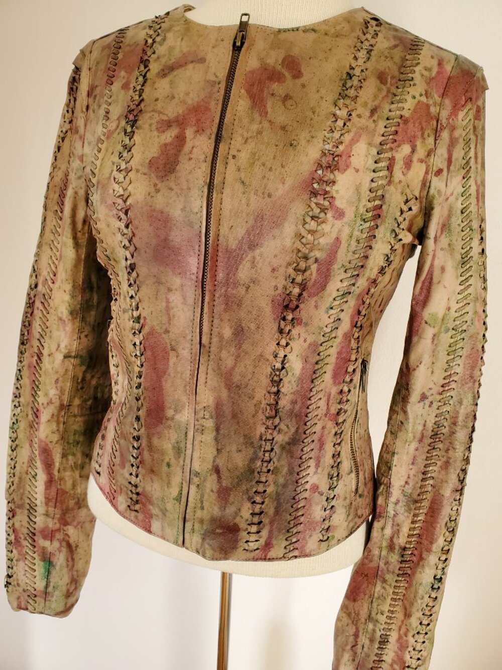 Camo Cowgirl western rodeo equestrian leather jacket brown green gray tan XS 4 6